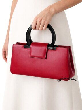 Ferragamo Red Leather Gancini Top Handle Bag w/ Black Resin Handles Vintage